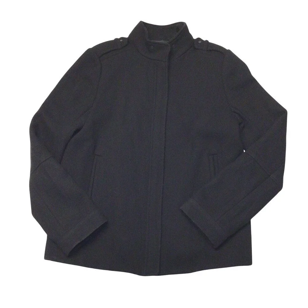 Vince Womens Black‎ Wool Blend Mock Neck Military Epaulet Swing Jacket Size 8